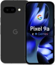 Czarny smartfon Google Pixel 9a z wyświetlaczem i nowoczesnym designem, idealny do codziennego użytku.
